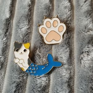 Calico Kitten Mermaid & Cat Paw Enamel Pin